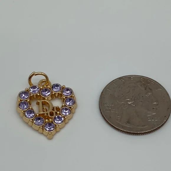 DIOR Gold Heart Logo Pendant Lavender Crystal Galliano Era Y2K Vintage - Picture 2 of 5